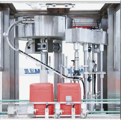 comprar Envasador de baldes neumáticos cuadrados automáticos inteligentes, sellador y etiquetador para botellas de vidrio / plástico de 5 a 30 litros Fabricación en línea