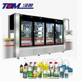 Comprar Línea de máquina de llenado, tapado y envasado de botellas de pesticidas flexible totalmente automática de 100 ml a 1000 ml Fabricación en línea
